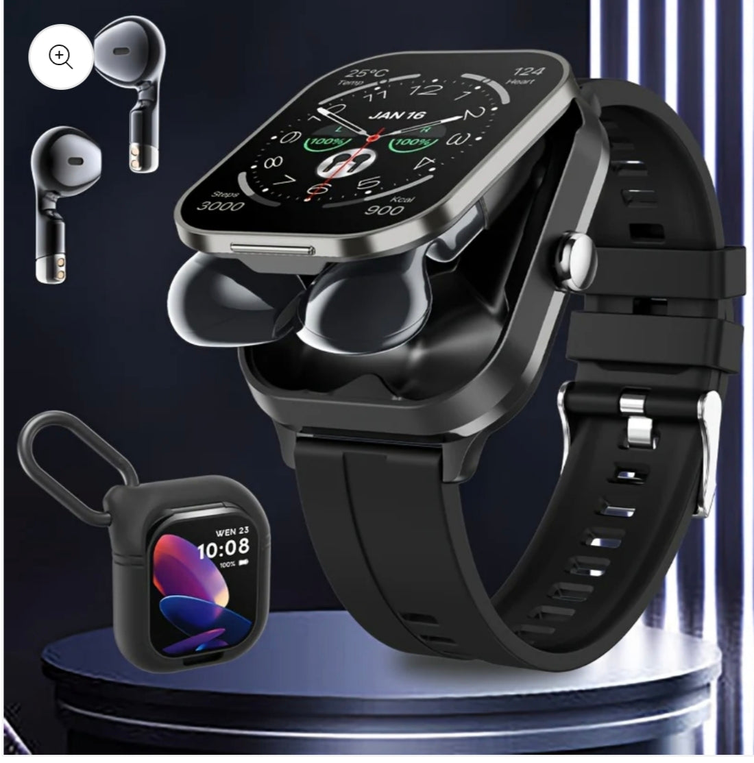 Smart watch with headphones.